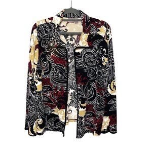 Chico's EasyWear Floral Paisley Print Open Front Cardigan Jacket Size 3/XL